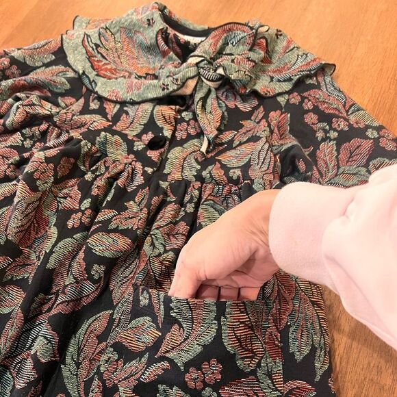 Vintage Floral Tapestry Dress & Bonnet Girls 6 Jacquard Fall Holiday Cottagecore - Picture 8 of 11